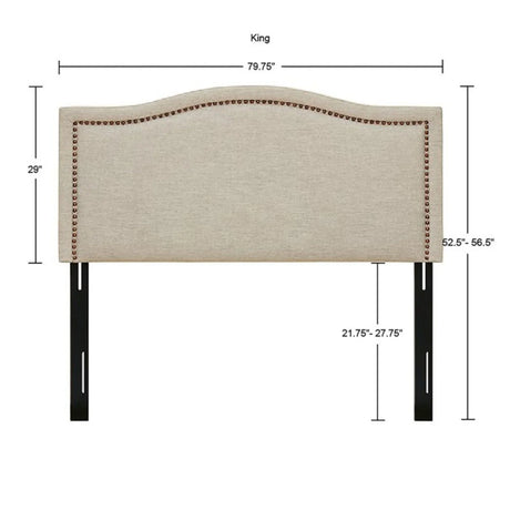 Elegant Panel Headboard With Copper Nailheads And Adjustable Metal Legs - Furniture Home Direct