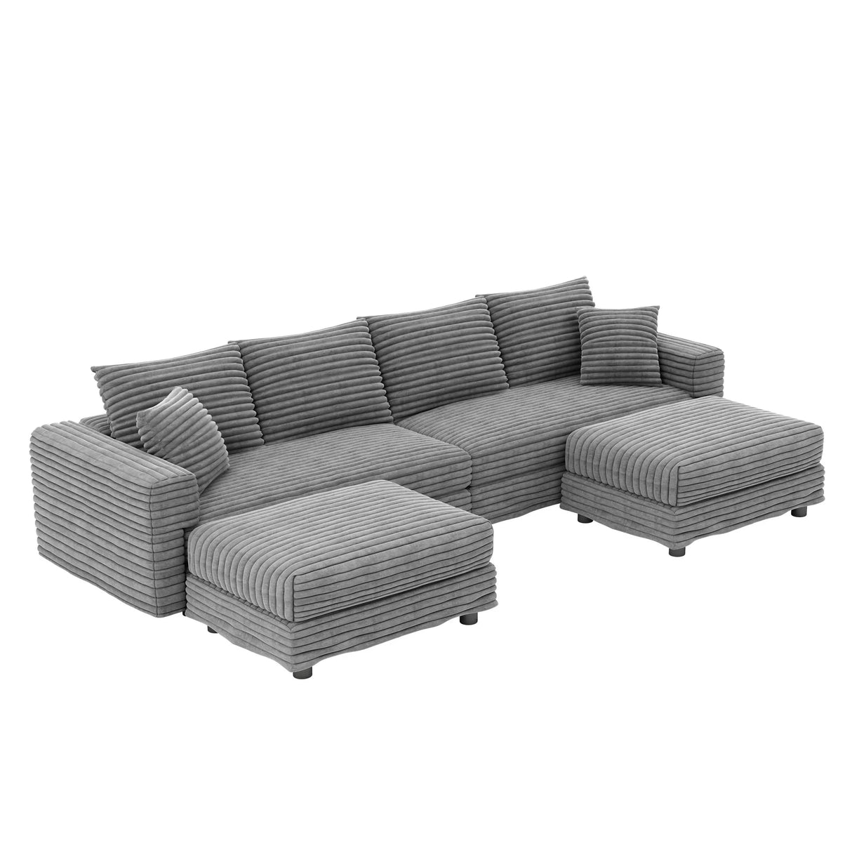 Deep Seat Convertible Sofa With Soft Pillows And Ottomans - Furniture Home Direct