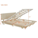 Queen Bed With Upholstered Storage And LED Lighting Beige - Furniture Home Direct