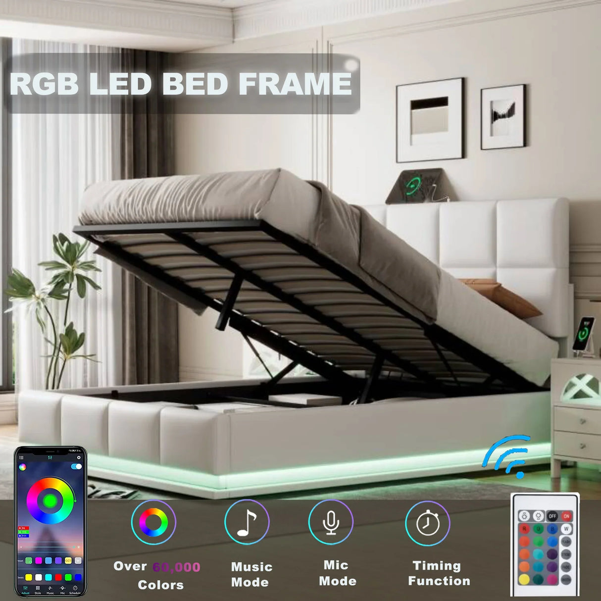 Platform Bed Tufted Upholstered Hydraulic Storage White - Furniture Home Direct