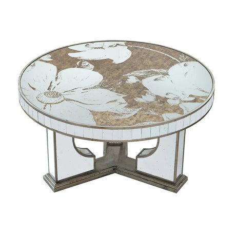 Round Table With Elegant Foral Design And Mirrored - Furniture Home Direct