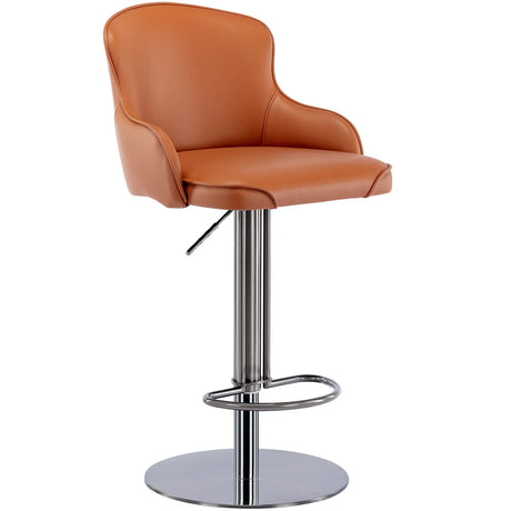 Titanium Stainless Steel Bar Stool, Grade Modern Leather Bar Chair With Backrest, Swivel Adjustable Height For Kitchen Counter And Dining Room - Furniture Home Direct