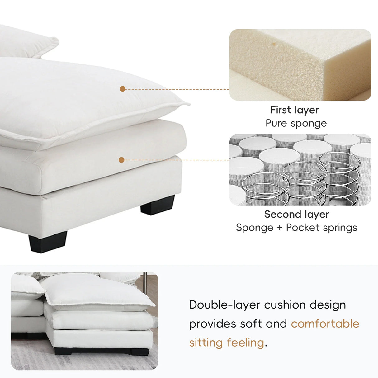 Sectional Sofa Modern U Shaped Chenille Seats 6 White - Furniture Home Direct