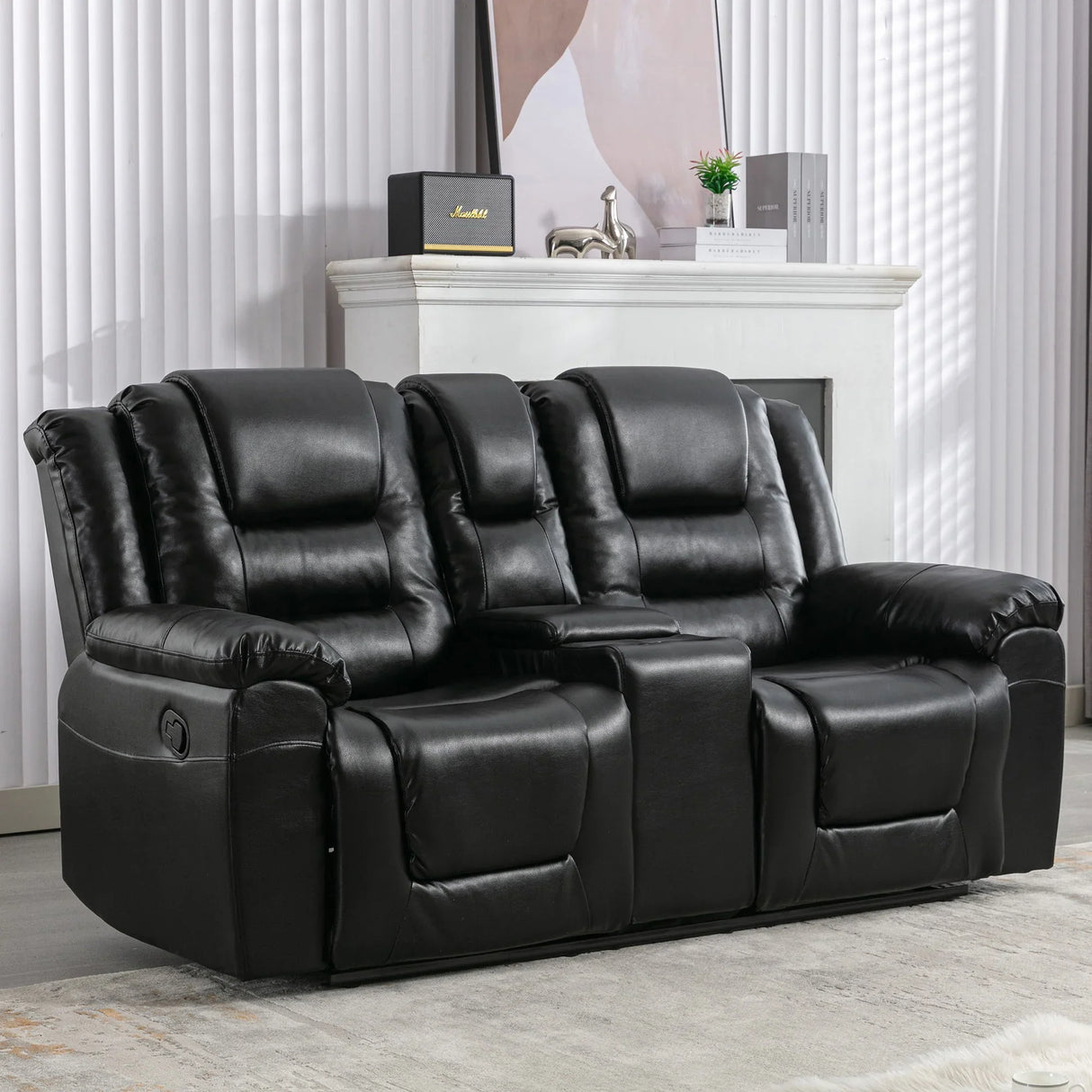 2 Seater Home Theater Recliner Manual Recliner Chair With A Storage Box And Two Cup Holders For Living Room - Furniture Home Direct