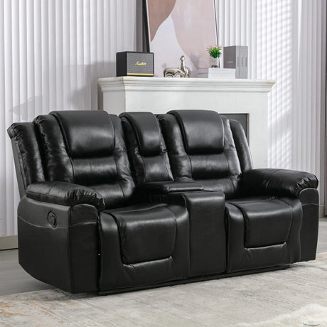 2 Seater Home Theater Recliner Manual Recliner Chair With A Storage Box And Two Cup Holders For Living Room - Furniture Home Direct