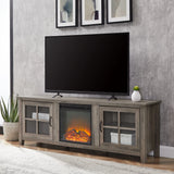 Modern Farmhouse 2 Door Glass Windowpane 70" TV Stand For 80" TVs - Furniture Home Direct
