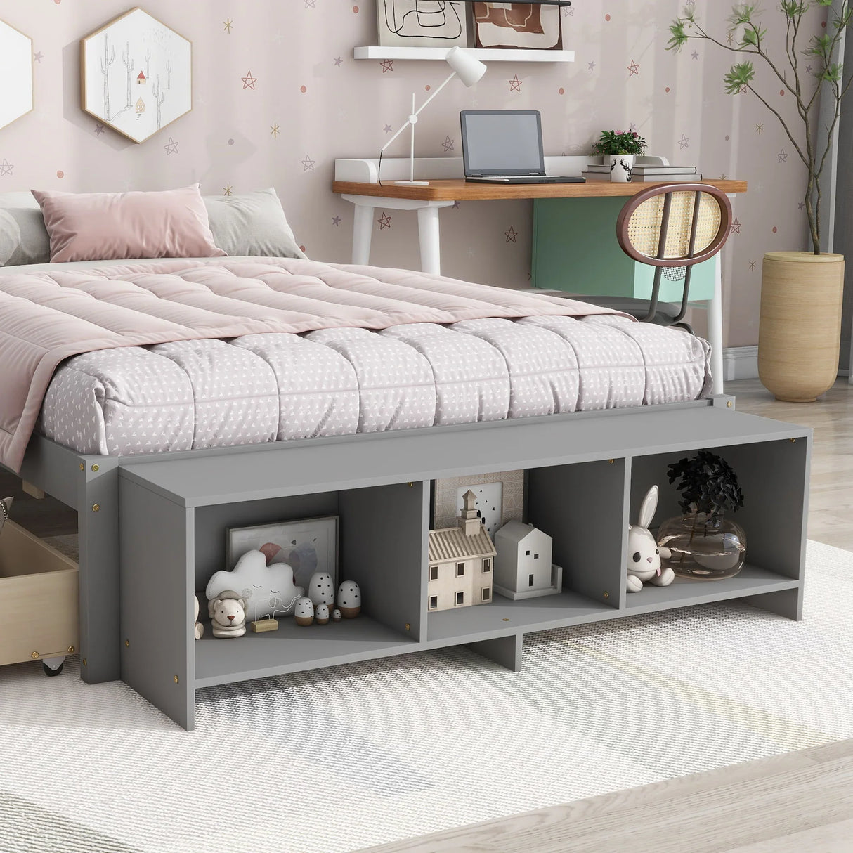 Bed With Storage Case, 2 Storage Drawers, Lengthwise Support Slat - Furniture Home Direct