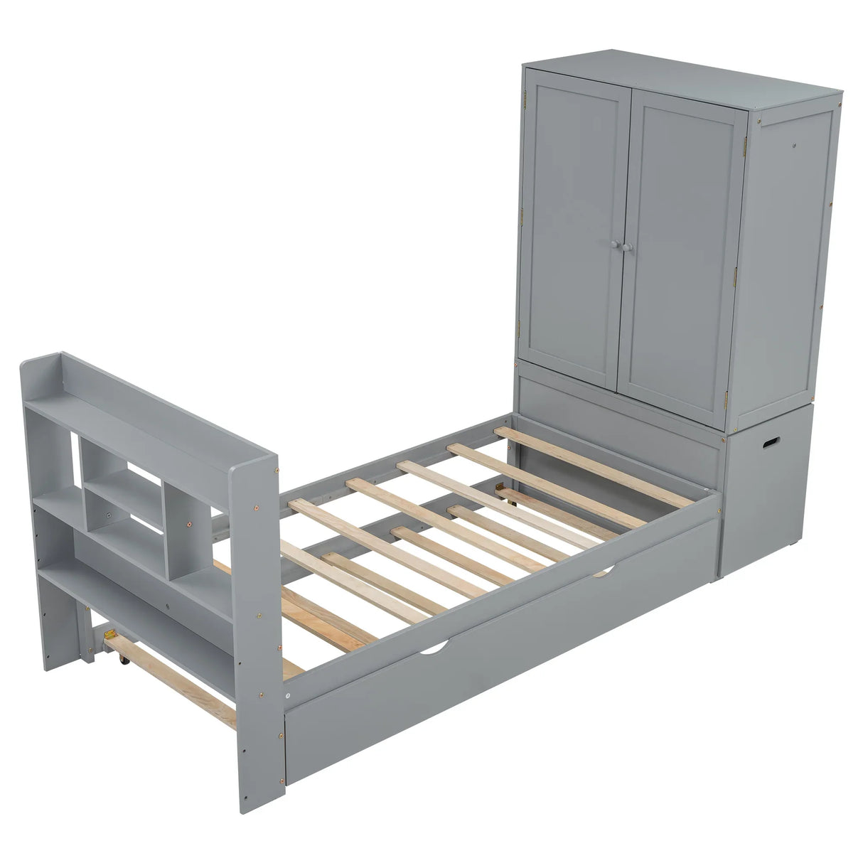 Twin Platform Bed With Storage Headboard Shelves Gray - Furniture Home Direct