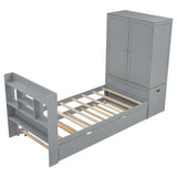 Twin Platform Bed With Storage Headboard Shelves Gray - Furniture Home Direct