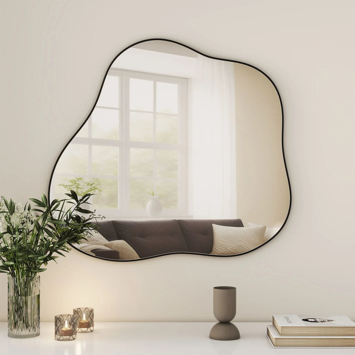 Cloud Shaped Metal Accent Wall Mirror - Black - Furniture Home Direct