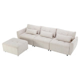 113.3 Modular Sectional With Ottoman And USB C Ports Beige - Furniture Home Direct