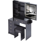 Vanity Table with Cushioned Stool Modern Finish Black - Furniture Home Direct