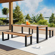3 Pieces Outdoor Dining Table With 2 Benches, Patio Dining Set With Unique Top Texture, Acacia Wood Top & Steel Frame, All Weather Use, For Outdoor & Indoor - Natural - Furniture Home Direct