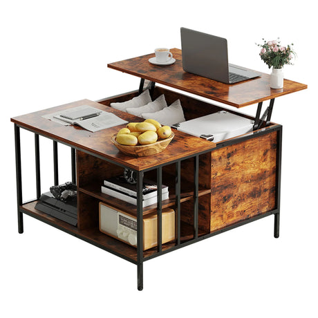 Lift Top Coffee Table With Storage, Adjustable Height Living Room - Black / Brown - Furniture Home Direct