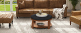 Round Ottoman Coffee Table Oversized Tufted Wood Base Black - Furniture Home Direct
