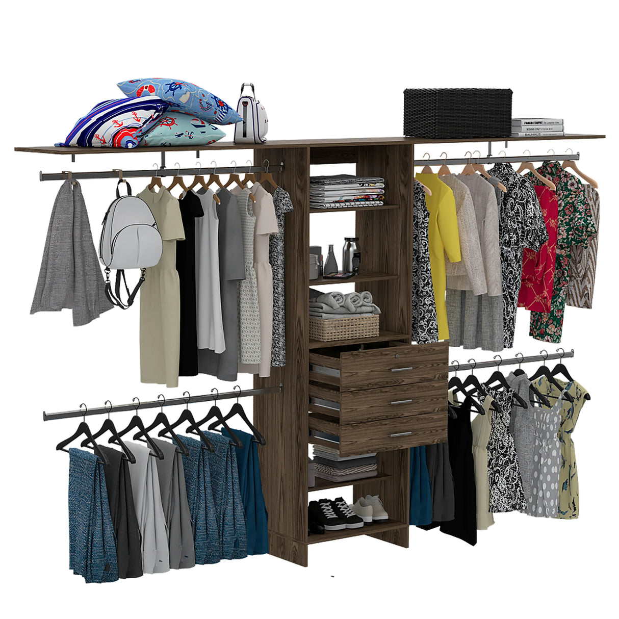 Closet System With Adjustable Shelving Drawers Dark Walnut - Furniture Home Direct