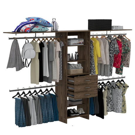 Closet System With Adjustable Shelving Drawers Dark Walnut - Furniture Home Direct