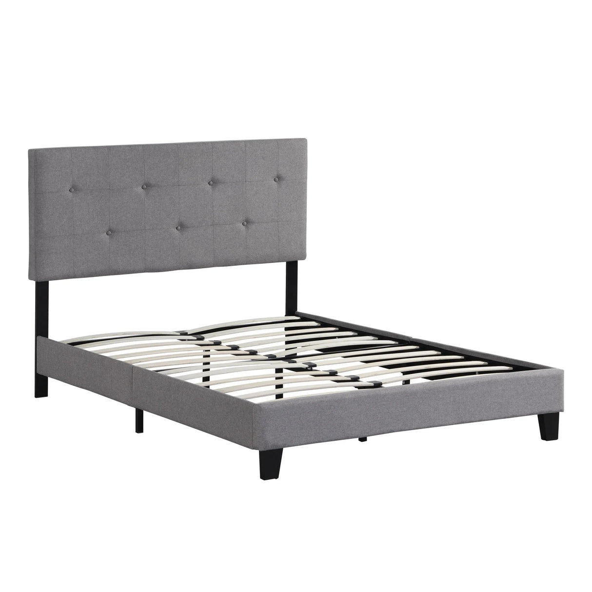 Queen Size Upholstered Platform Bed Frame With Button Tufted Linen Headboard, No Box Spring Needed, Wood Slat Support - Gray - Furniture Home Direct