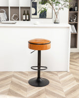 Bar Stool Round Tufted PU Leather Adjustable Height Brown - Furniture Home Direct
