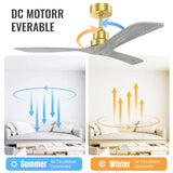 Indoor Ceiling Fan Without Light 3 Solid Wood Blades Remote Control Reversible Dc Motor - Gold - Furniture Home Direct
