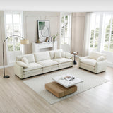 Mid-Century Modern Sofa with 4 Throw Pillows and Accent Chair, Beige Corduroy Fabric - Furniture Home Direct