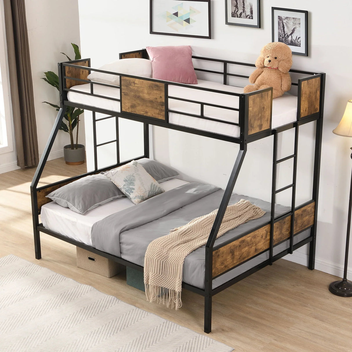 Modern Metal Bunk Bed With Side Ladders And Guardrail - Furniture Home Direct