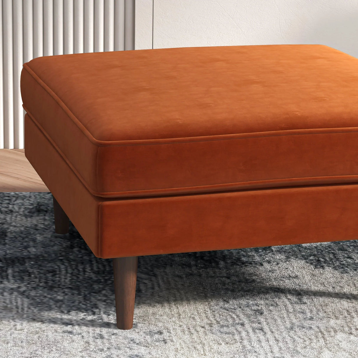 Amber - Square Upholstered Ottoman Linen - Furniture Home Direct