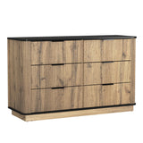 Modern 6 Drawer Cabinet With Metal Rounded Corners And Exquisite Handles Multi Functional Storage - Natural Wood - Furniture Home Direct