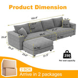 Plush Corduroy 4 Seat Sofa With Soft Pillows And Movable Ottoman - Furniture Home Direct