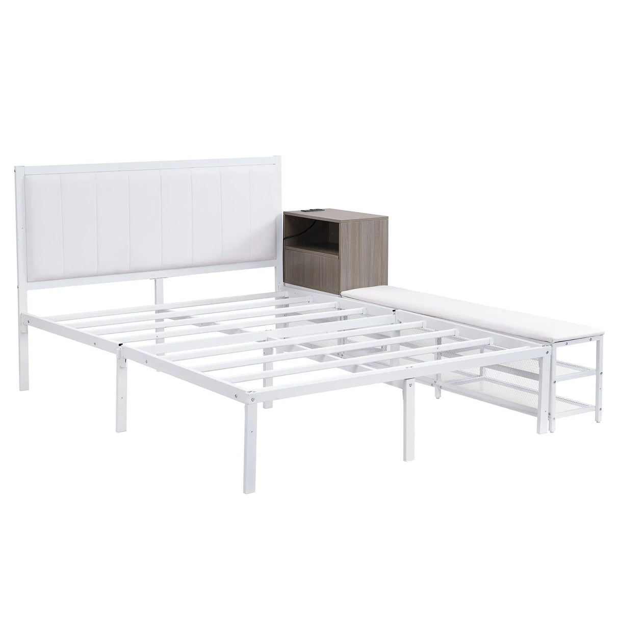 Platform Bed With 2 Tier Storage Shelves, Storage Cabinet - Furniture Home Direct