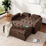66.5" Upholstered Loveseat With Pull Out Bed, Two Throw Pillows, Dual USB Charging Port and Adjustable Backrest - Brown - Furniture Home Direct