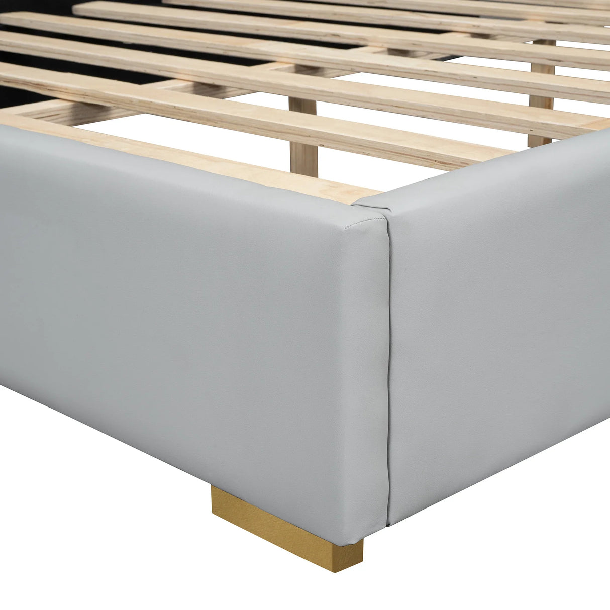 Full Size Upholstered Platform Bed Metal Strips Off White - Furniture Home Direct