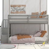 Twin Over Twin Floor Bunk Bed, Ladder With Storage - Furniture Home Direct