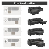 Modern Sectional Sofa, L-Shaped Couch Set With 2 Free Pillows, 4-Seat Polyester Fabric Couch Set With Convertible Ottoman For Living Room, Apartment, Office - Furniture Home Direct