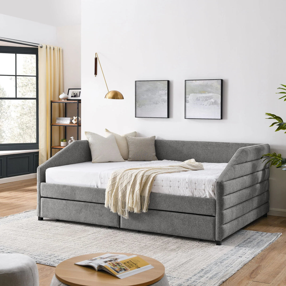 Elegant Daybed With Trundle Upholstered Tufted Sofa Bed - Furniture Home Direct
