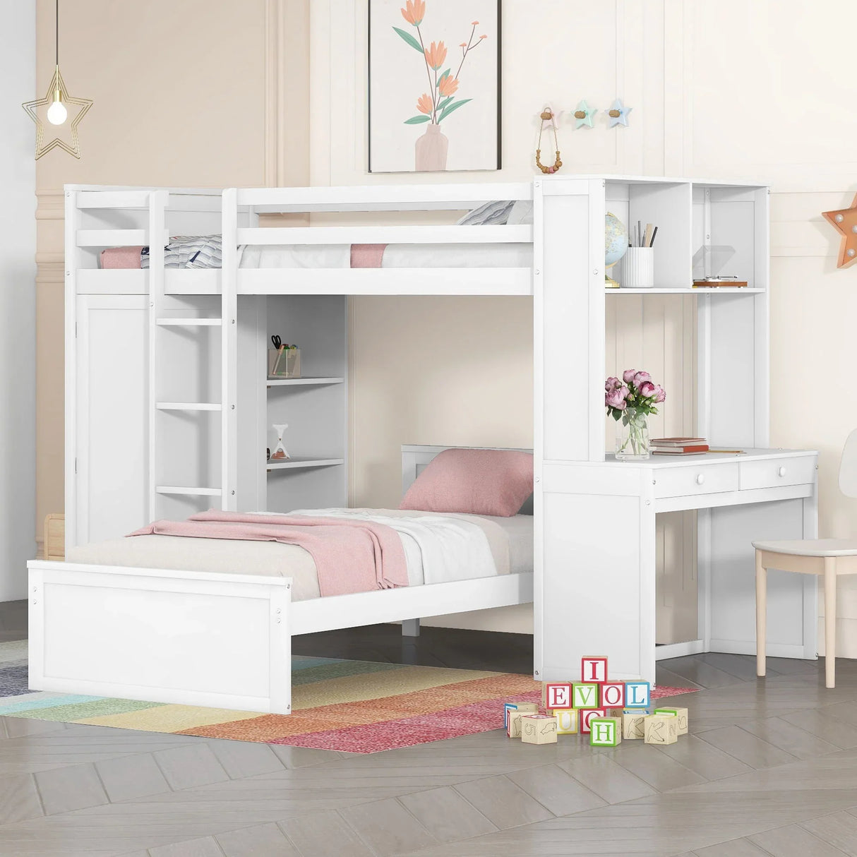 Loft Bed With A Stand Alone Bed, Shelves, Desk, And Wardrobe - Furniture Home Direct