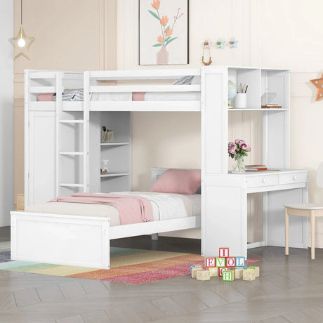 Loft Bed With A Stand Alone Bed, Shelves, Desk, And Wardrobe - Furniture Home Direct