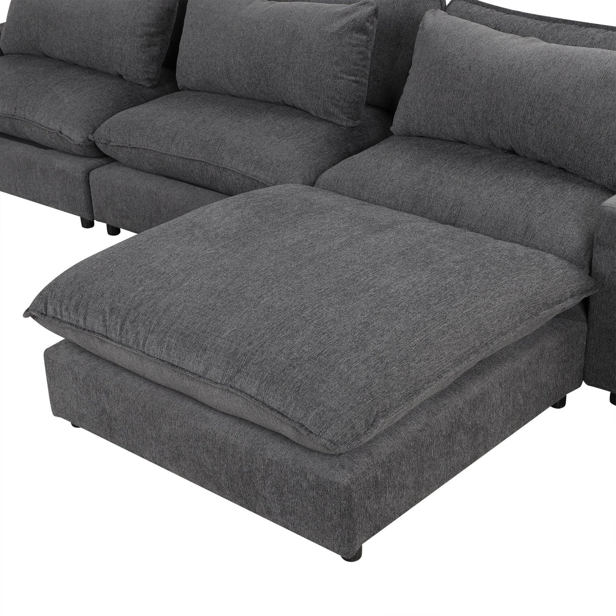 Chenille Cloud Sectional with Ottoman, Charging Ports and Three Back Pillows - Grey - Furniture Home Direct