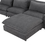 Chenille Cloud Sectional with Ottoman, Charging Ports and Three Back Pillows - Grey - Furniture Home Direct