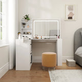Vanity Desk With Lights And Built In Mirror In White - Furniture Home Direct