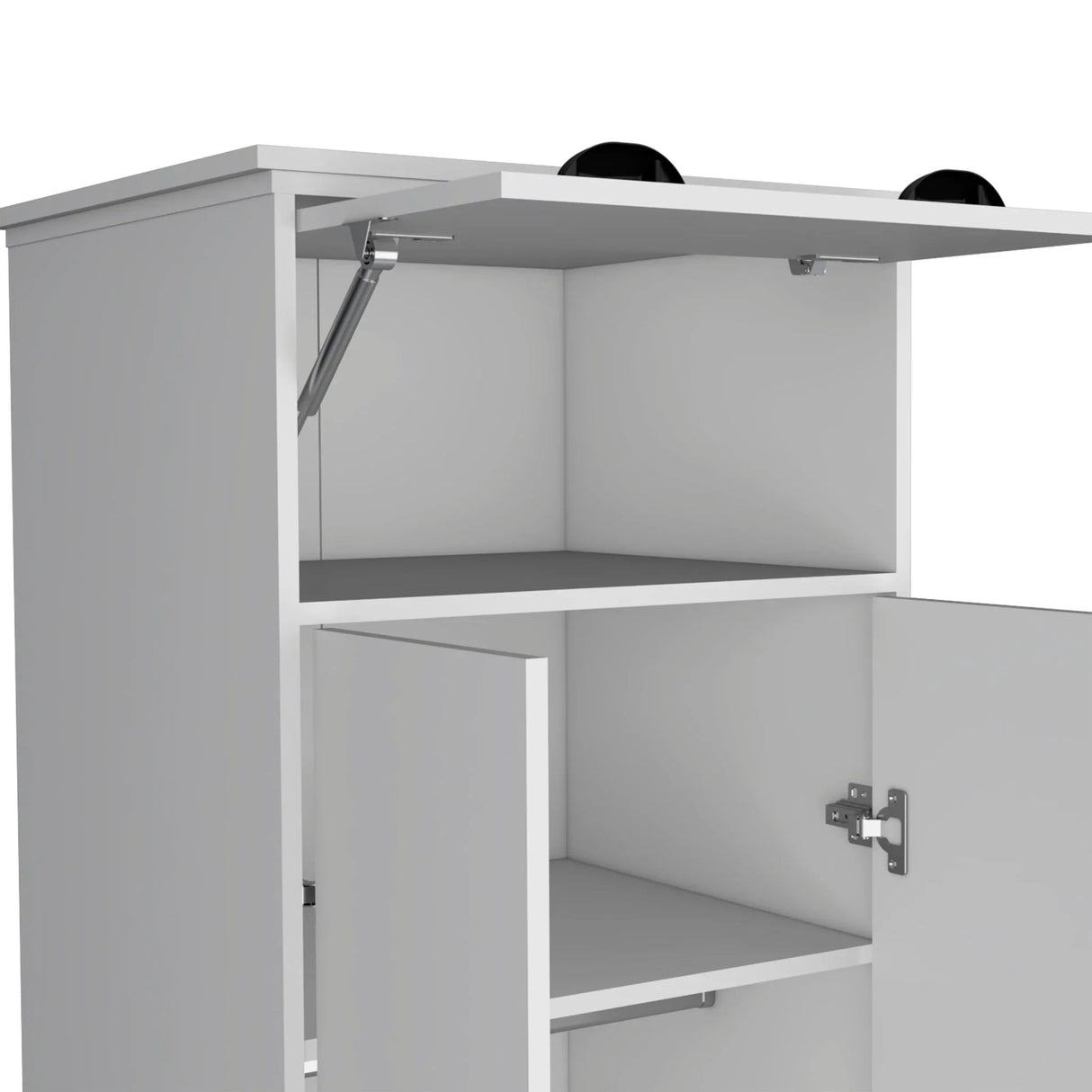 Dresser Closet With Upper Storage Covered With 1 Door, 2 Central Shelves, 1 Tube For Hanging Clothes Covered By 2 Doors, 1 Drawer At The Bottom - White - Furniture Home Direct