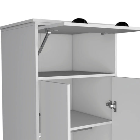 Dresser Closet With Upper Storage Covered With 1 Door, 2 Central Shelves, 1 Tube For Hanging Clothes Covered By 2 Doors, 1 Drawer At The Bottom - White - Furniture Home Direct