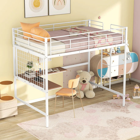 Full Loft Bed With Desk And Grid - White - Furniture Home Direct