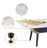 Landon - Coffee Table With Glass Marble Texture Top And Bent Wood Design - Furniture Home Direct