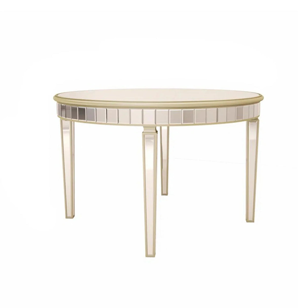 Round Glass Dining Table With Mirror Top - Silver - Furniture Home Direct