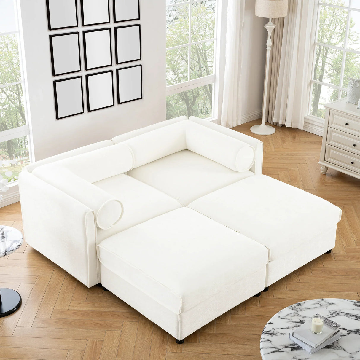 Chenille Loveseat with 2 Ottomans - Furniture Home Direct