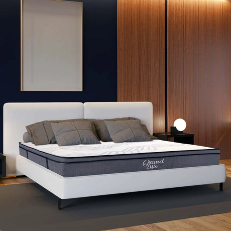 King Size Hybrid Plush Foam Mattress, Soft Polyester Knit Cover, Multi Layer Foam Mattress - White / Gray - Furniture Home Direct