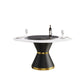 Modern Artificial Stone Round Carbon Steel Base Dining Table, Artificial Stone Turntable - Furniture Home Direct