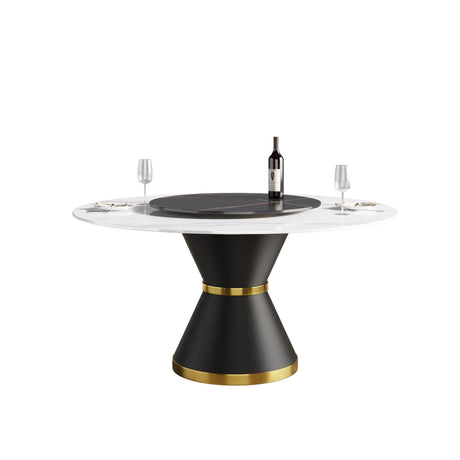 Modern Artificial Stone Round Carbon Steel Base Dining Table, Artificial Stone Turntable - Furniture Home Direct
