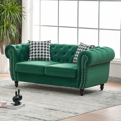 Mid-Century Chesterfield Velvet 2-Seater Sofa, Nailhead